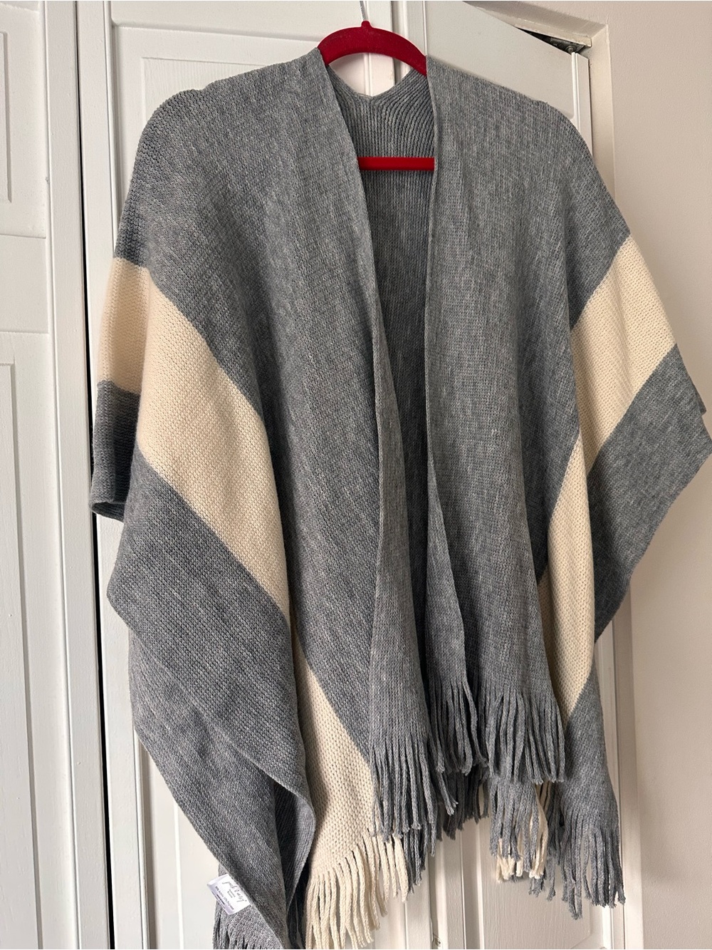 Gray and Cream Knit Poncho Sweater
